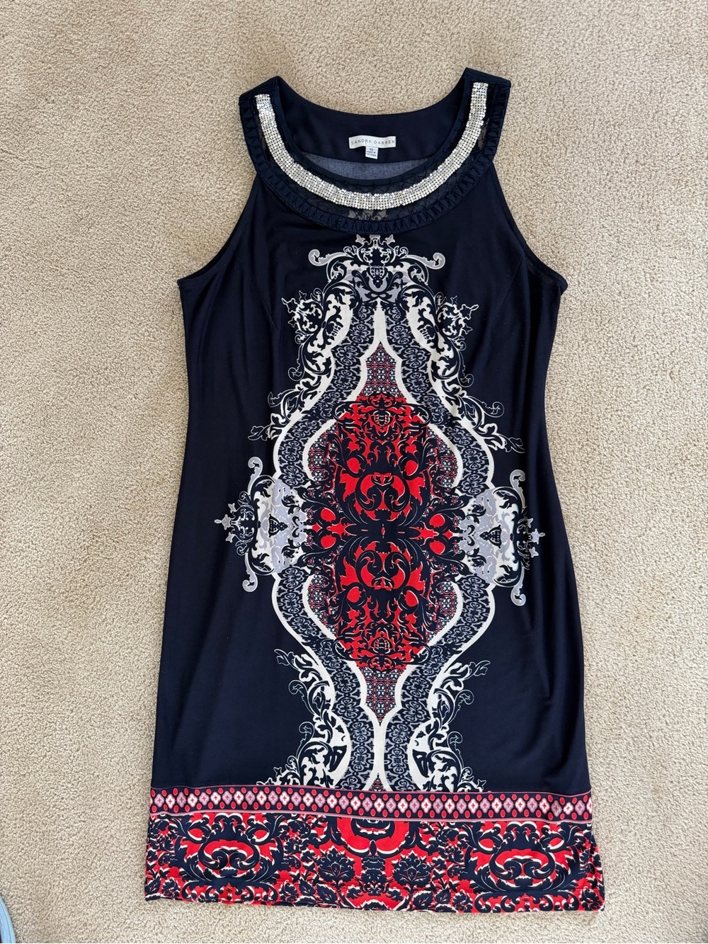 Sandra Darren Sleeveless Studded - Neck Print Dress